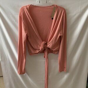 NIKE ONE Relaxed Fit Wrap Top in Rust Pink Sz LARGE